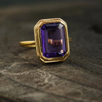 Large Alexandrite Bezel Set Engagement Ring 14K Yellow Gold - MinimalistJewels