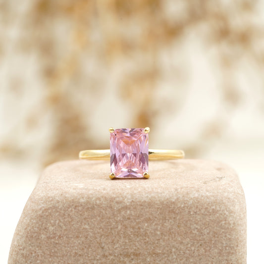 Emerald Cut Pink Sapphire 14k Solid Gold Engagement Ring Gift For Love