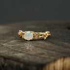 Hexagon Opal & Leaf Alexandrite Gold Engagement Ring - MinimalistJewels
