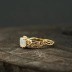 Hexagon Opal & Leaf Alexandrite Gold Engagement Ring - MinimalistJewels