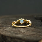 Hexagon Opal & Leaf Alexandrite Gold Engagement Ring - MinimalistJewels