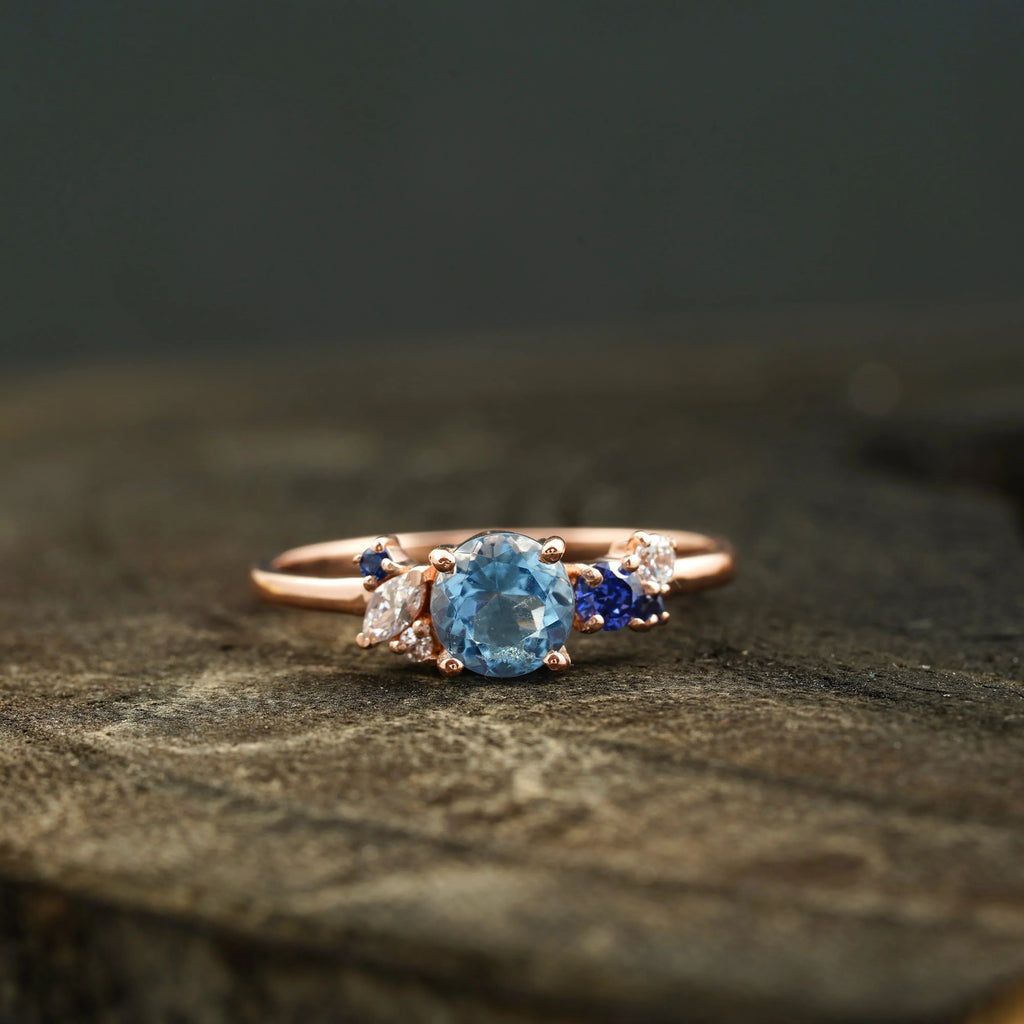 Aquamarine Cluster CZ Diamond Stacking Ring For Women - MinimalistJewels