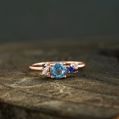 Aquamarine Cluster CZ Diamond Stacking Ring For Women - MinimalistJewels
