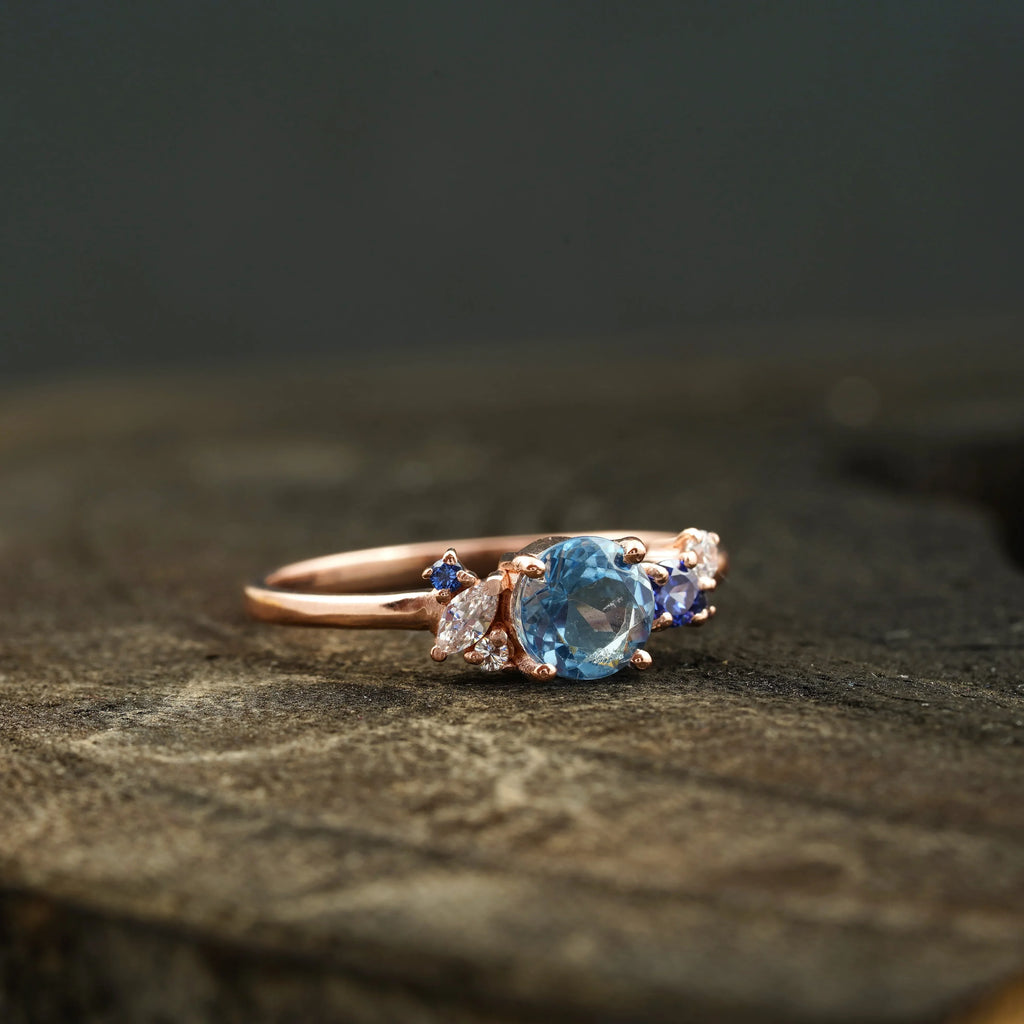 Aquamarine Cluster CZ Diamond Stacking Ring For Women - MinimalistJewels