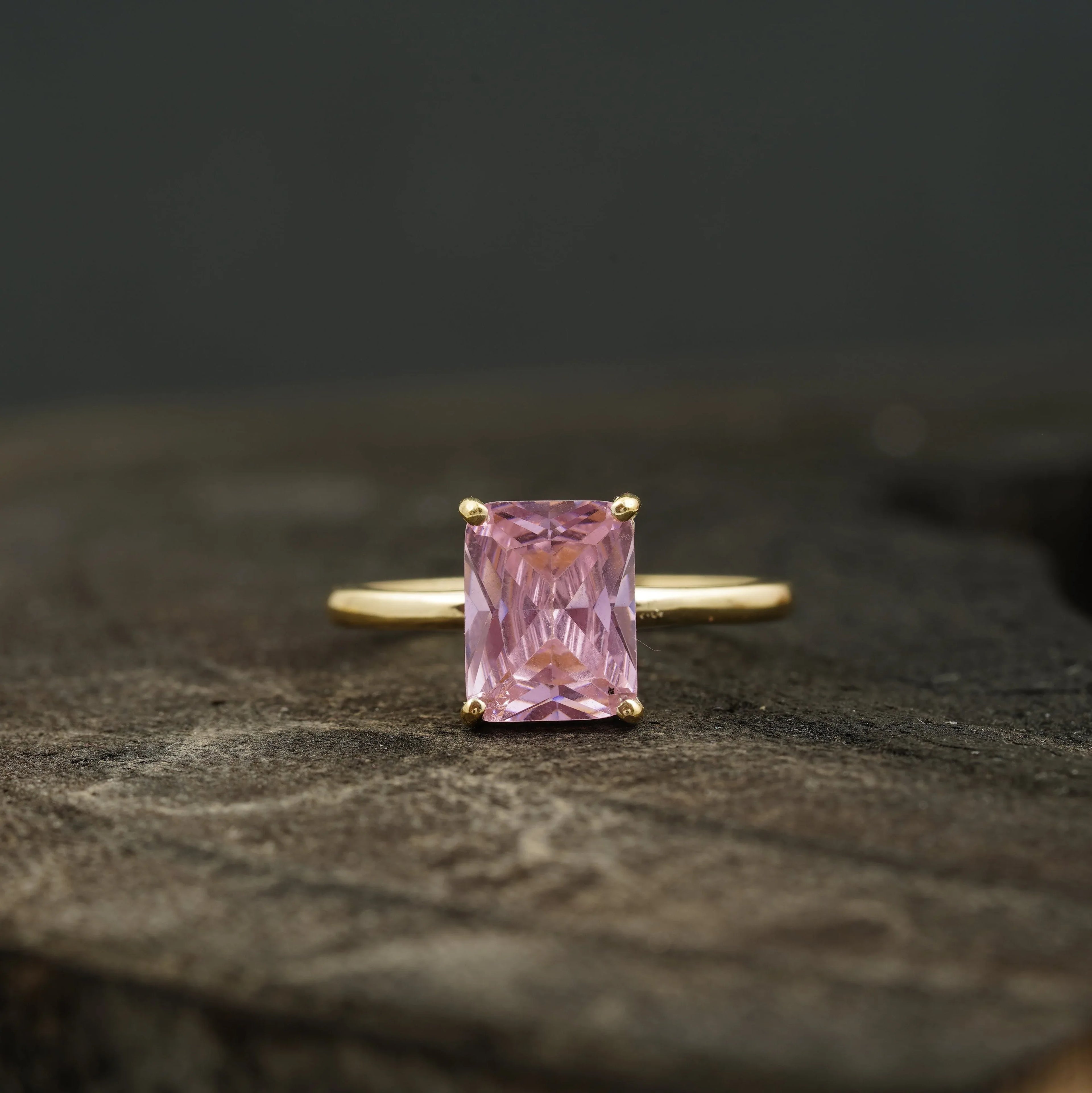 Emerald Pink Sapphire Gold Engagement Ring - MinimalistJewels
