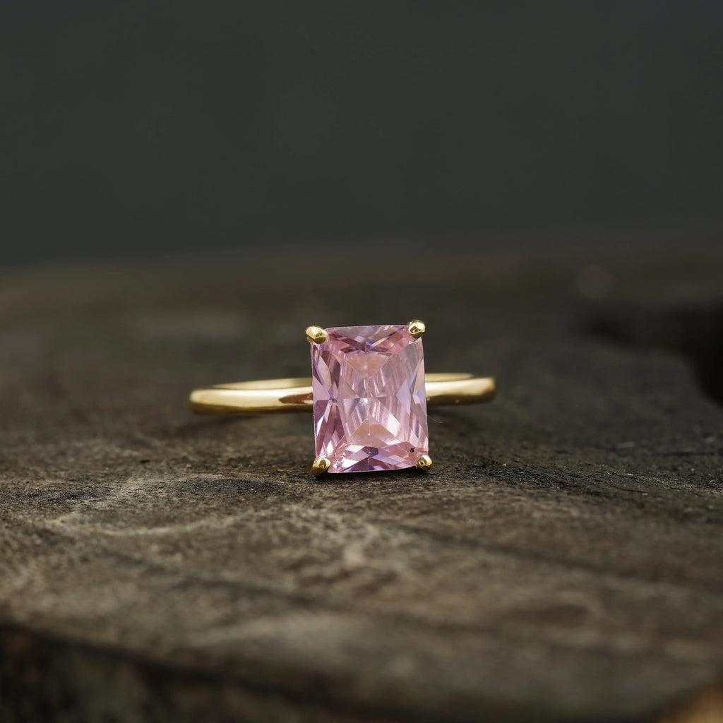 Emerald Pink Sapphire Gold Engagement Ring - MinimalistJewels