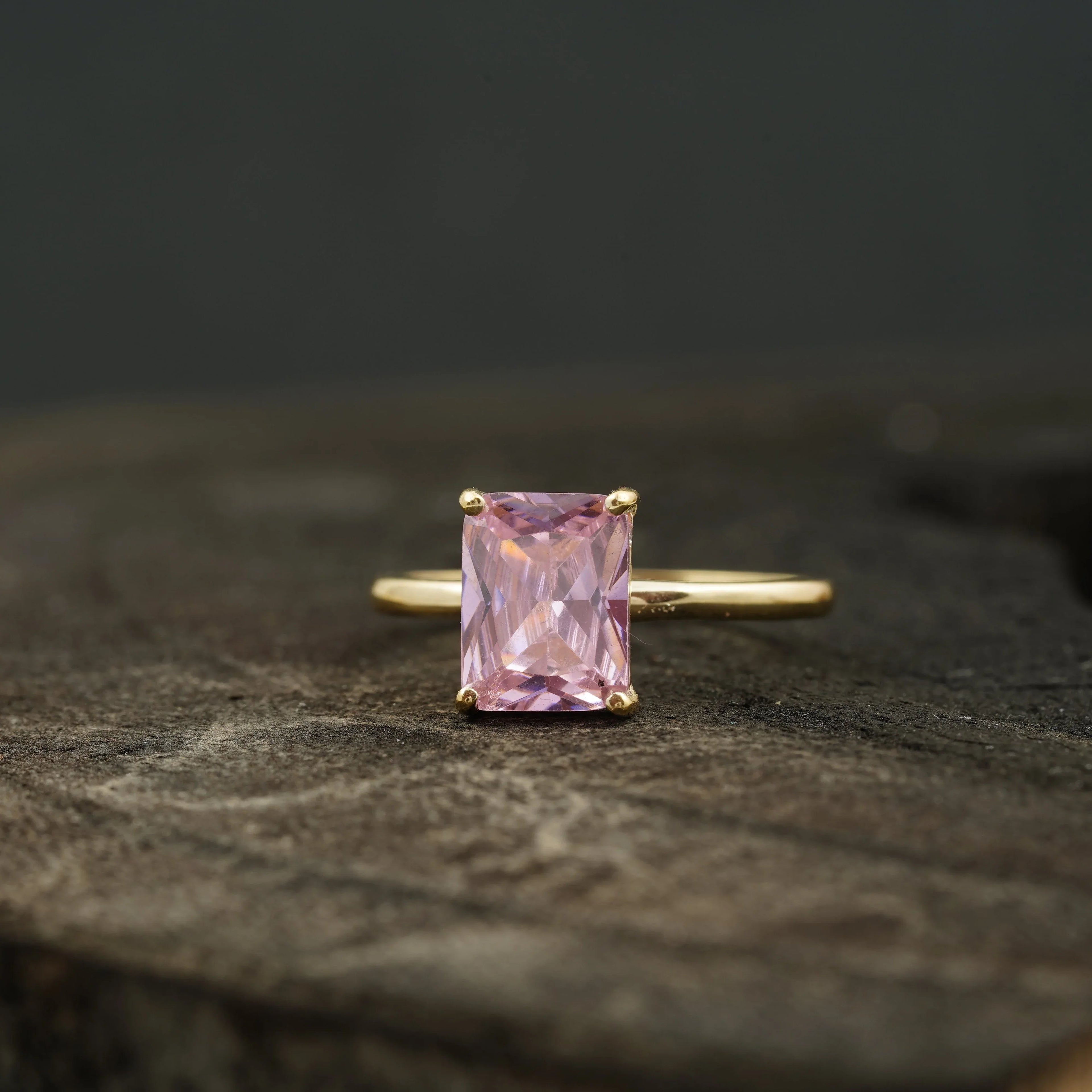 Emerald Pink Sapphire Gold Engagement Ring - MinimalistJewels