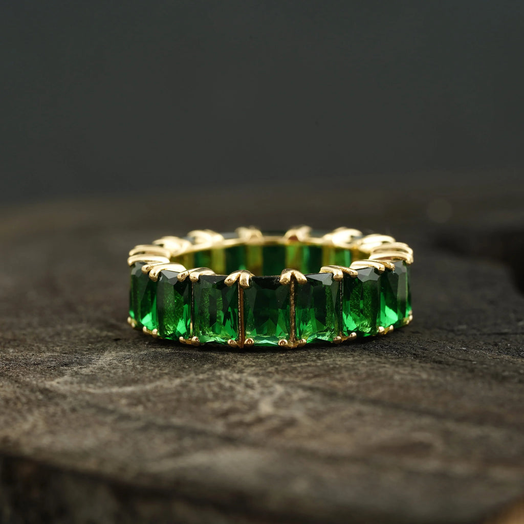 Emerald Full Eternity May Birthstone Wedding Band - MinimalistJewels