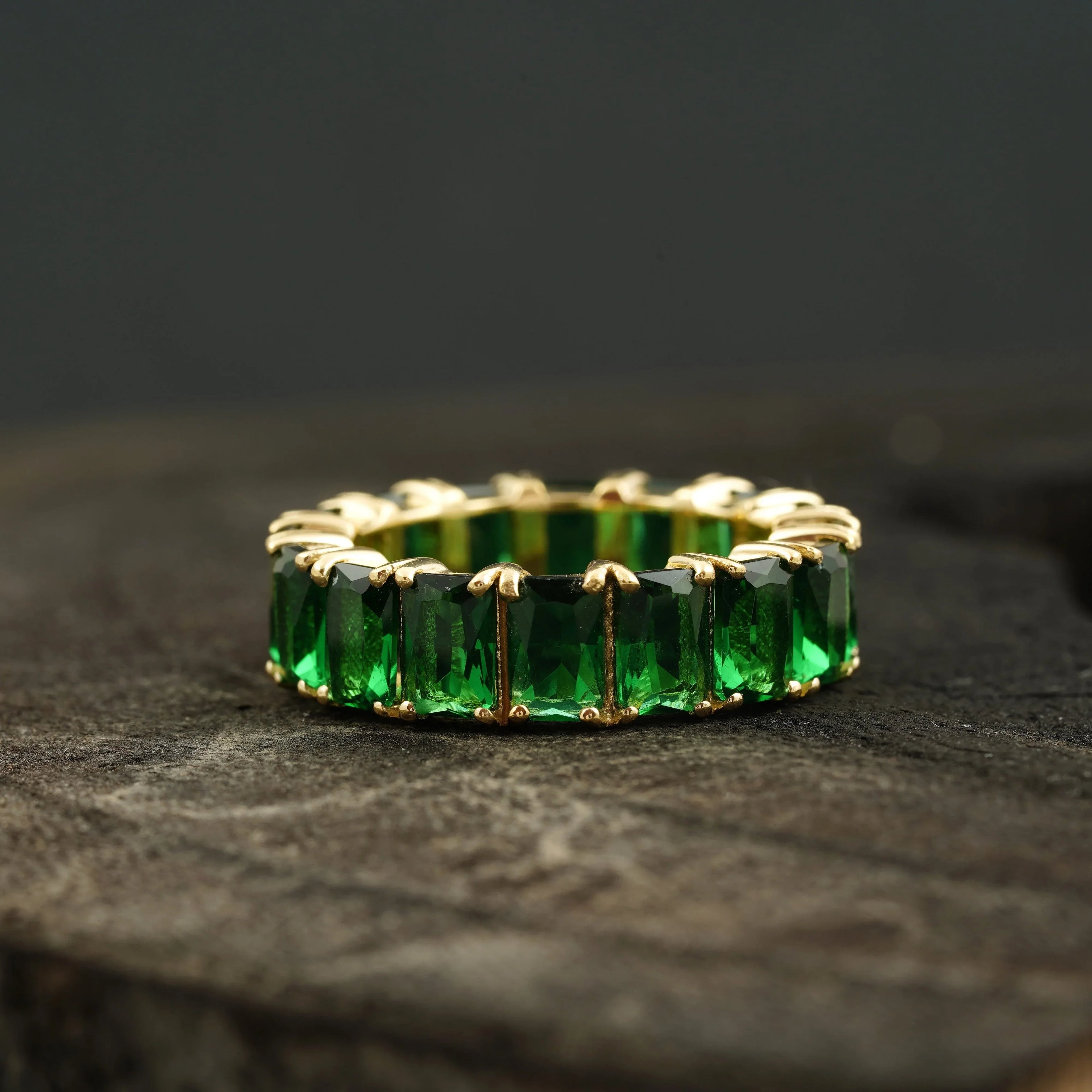 Emerald Full Eternity May Birthstone Wedding Band - MinimalistJewels