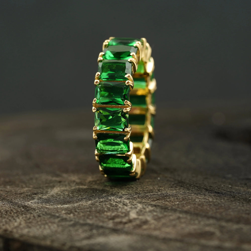 Emerald Full Eternity May Birthstone Wedding Band - MinimalistJewels