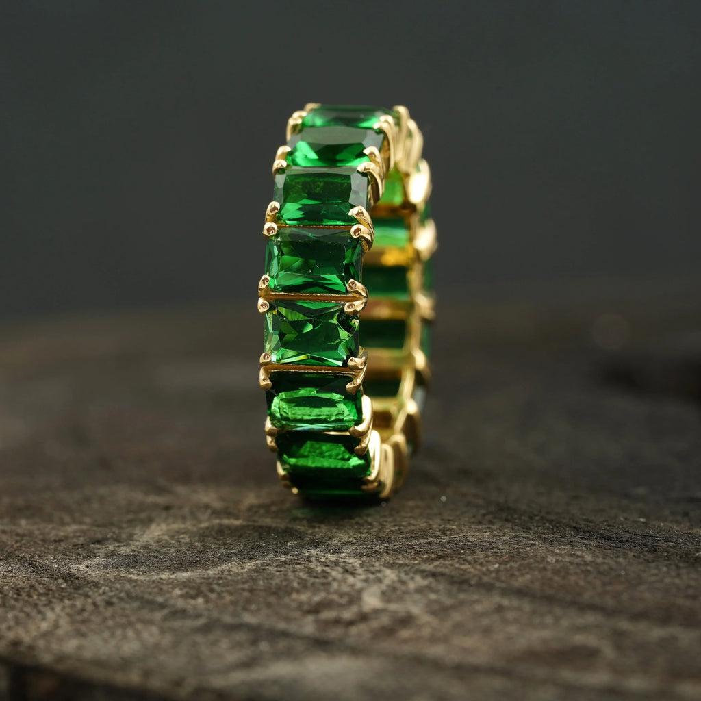 Emerald Full Eternity May Birthstone Wedding Band - MinimalistJewels
