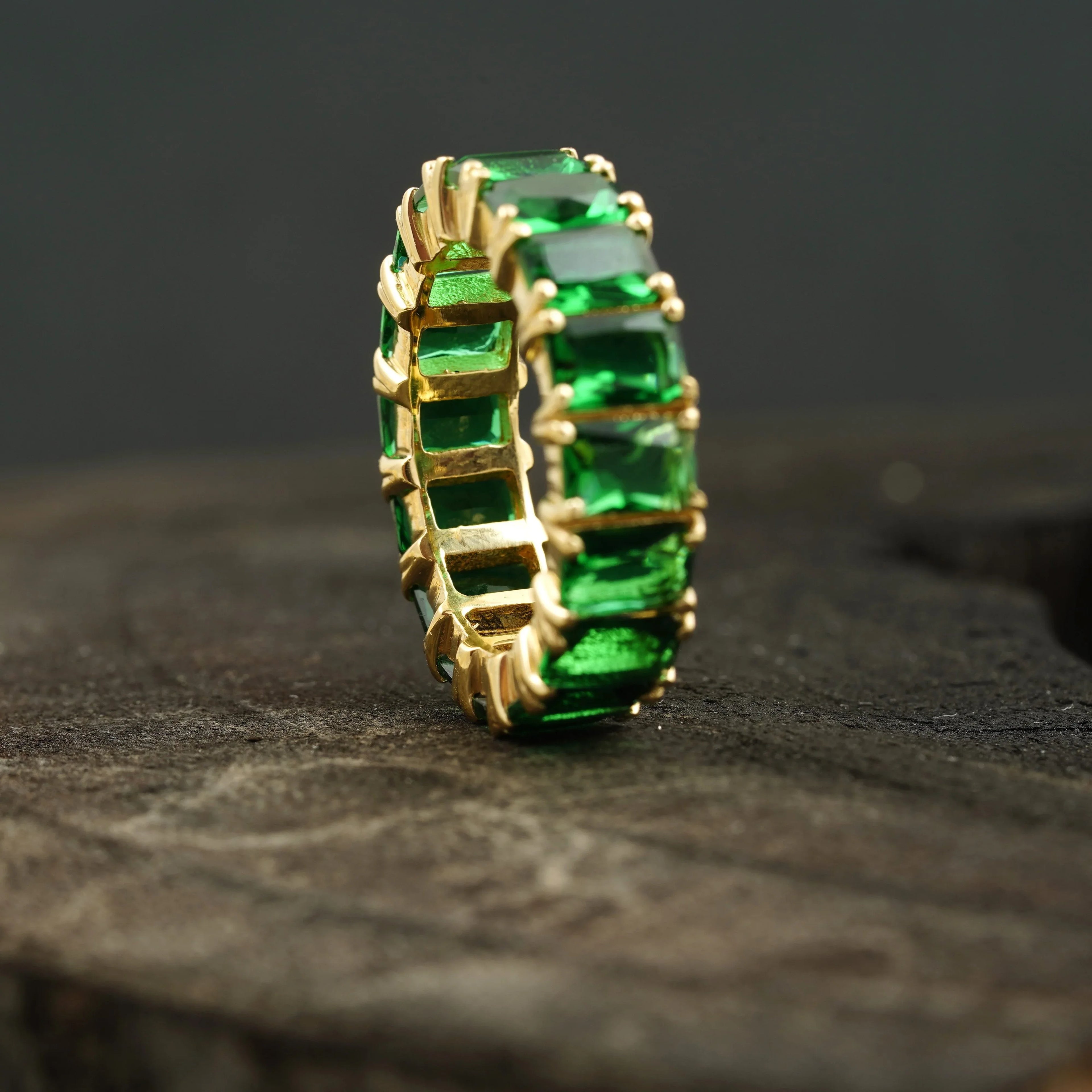 Emerald Full Eternity May Birthstone Wedding Band - MinimalistJewels