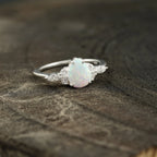 pear shaped opal cluster engagement ring | Promise bridal ring - MinimalistJewels