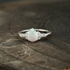 pear shaped opal cluster engagement ring | Promise bridal ring - MinimalistJewels