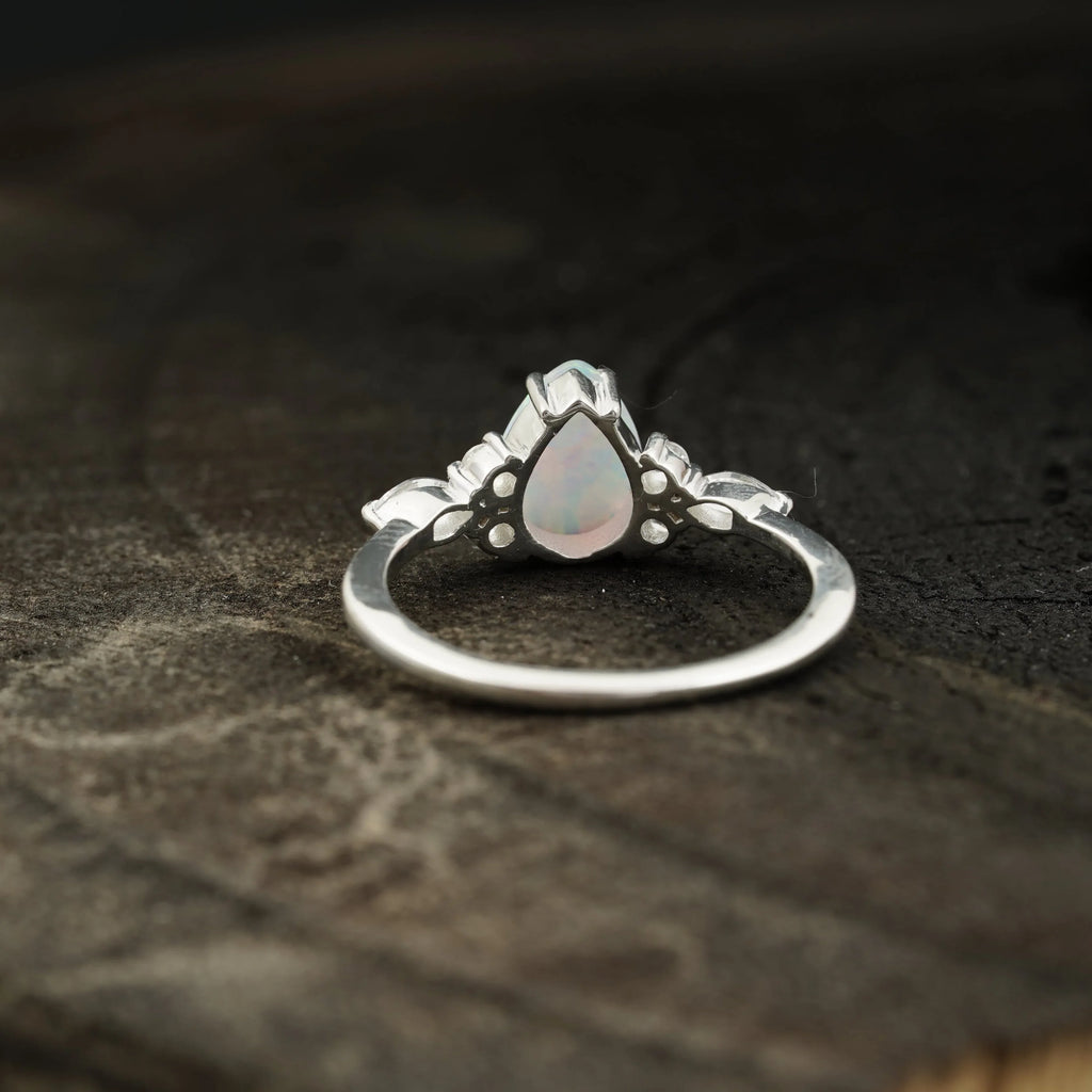 pear shaped opal cluster engagement ring | Promise bridal ring - MinimalistJewels