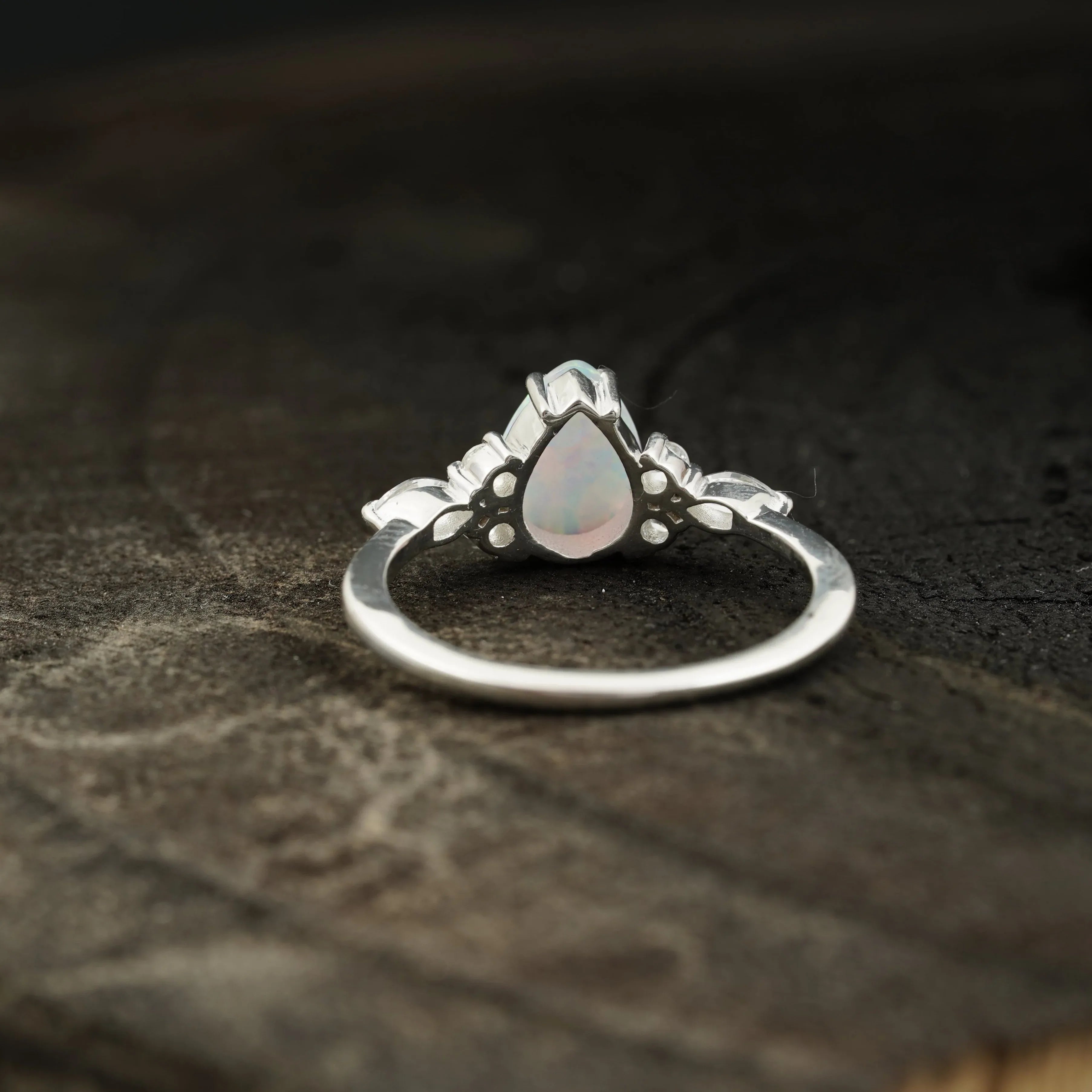 pear shaped opal cluster engagement ring | Promise bridal ring - MinimalistJewels
