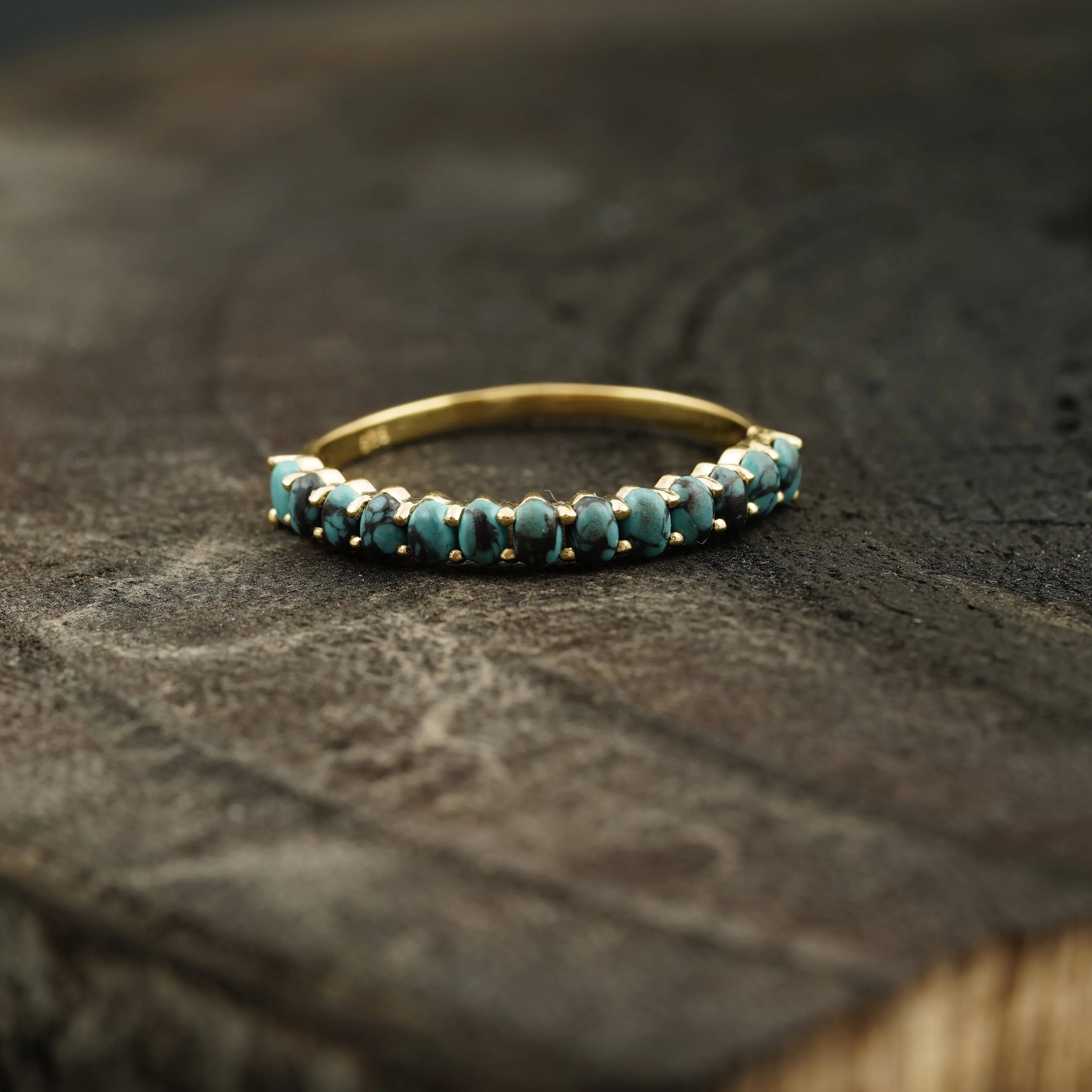 Dainty Stacking Turquoise Wedding Band, Half Eternity Band, 925 Sterling Silver - MinimalistJewels