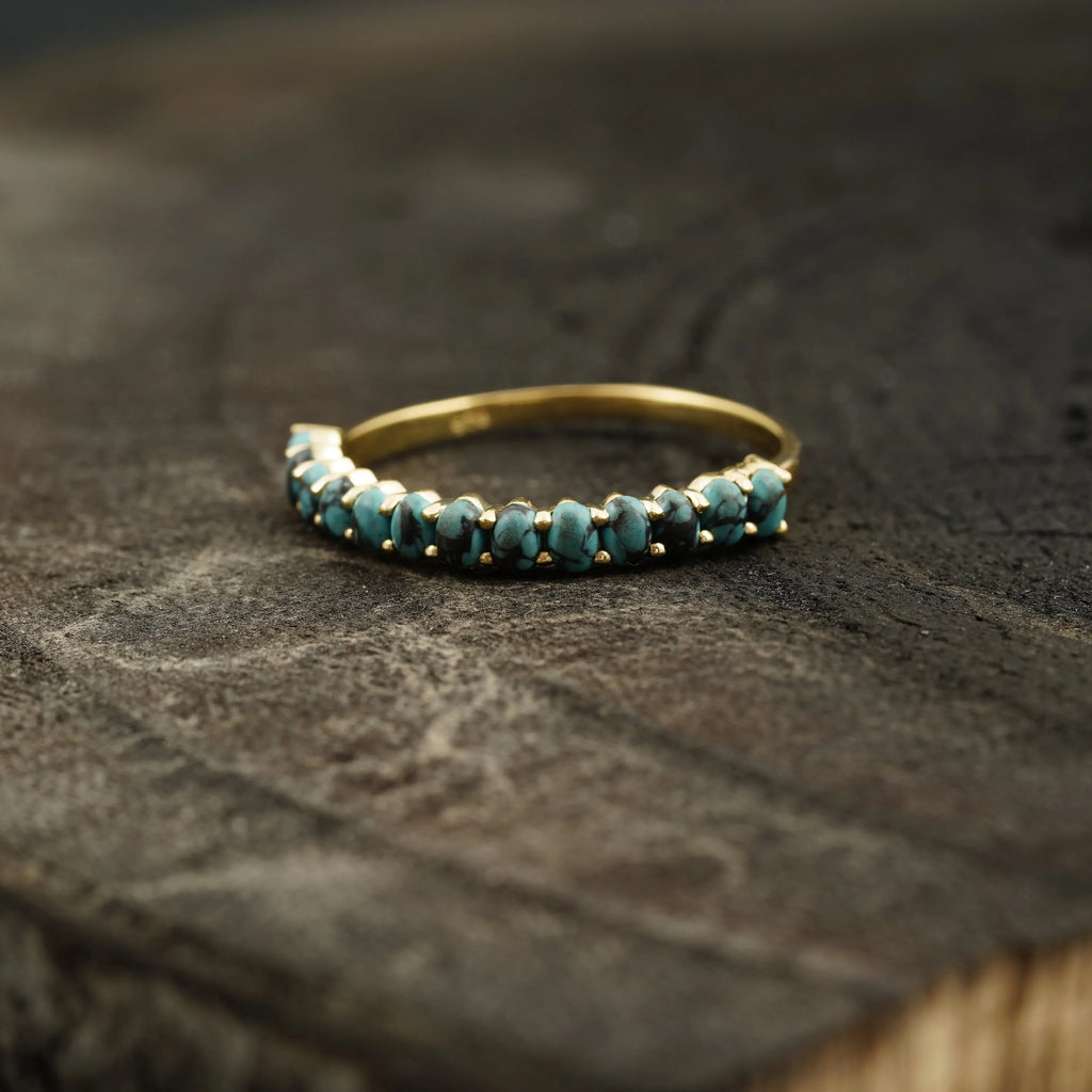 Dainty Stacking Turquoise Wedding Band, Half Eternity Band, 925 Sterling Silver - MinimalistJewels