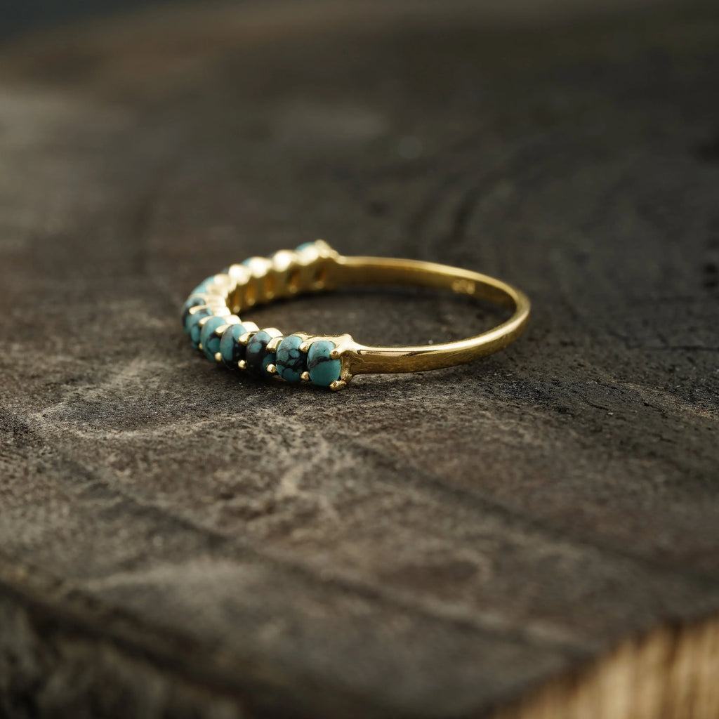 Dainty Stacking Turquoise Wedding Band, Half Eternity Band, 925 Sterling Silver - MinimalistJewels