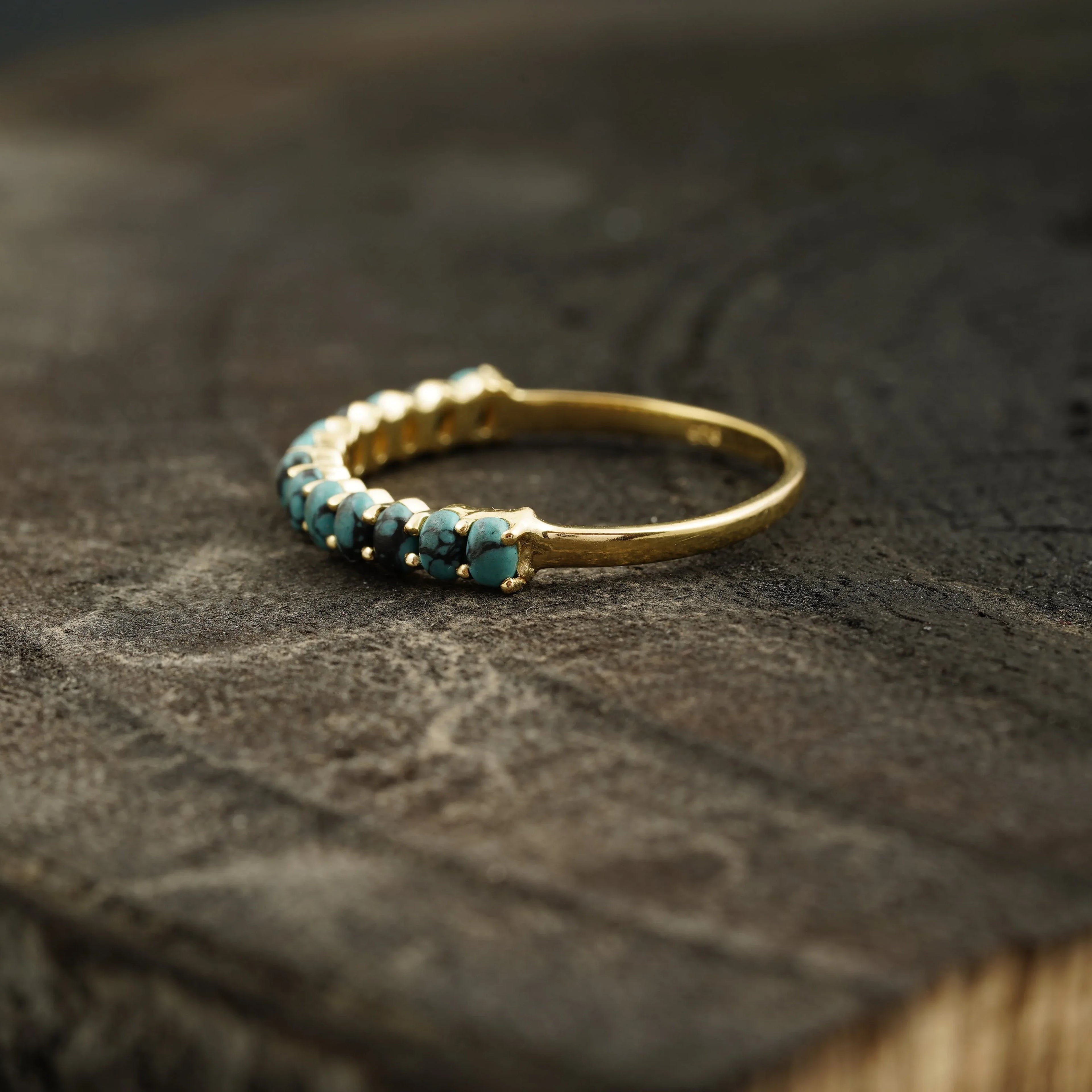 Dainty Stacking Turquoise Wedding Band, Half Eternity Band, 925 Sterling Silver - MinimalistJewels