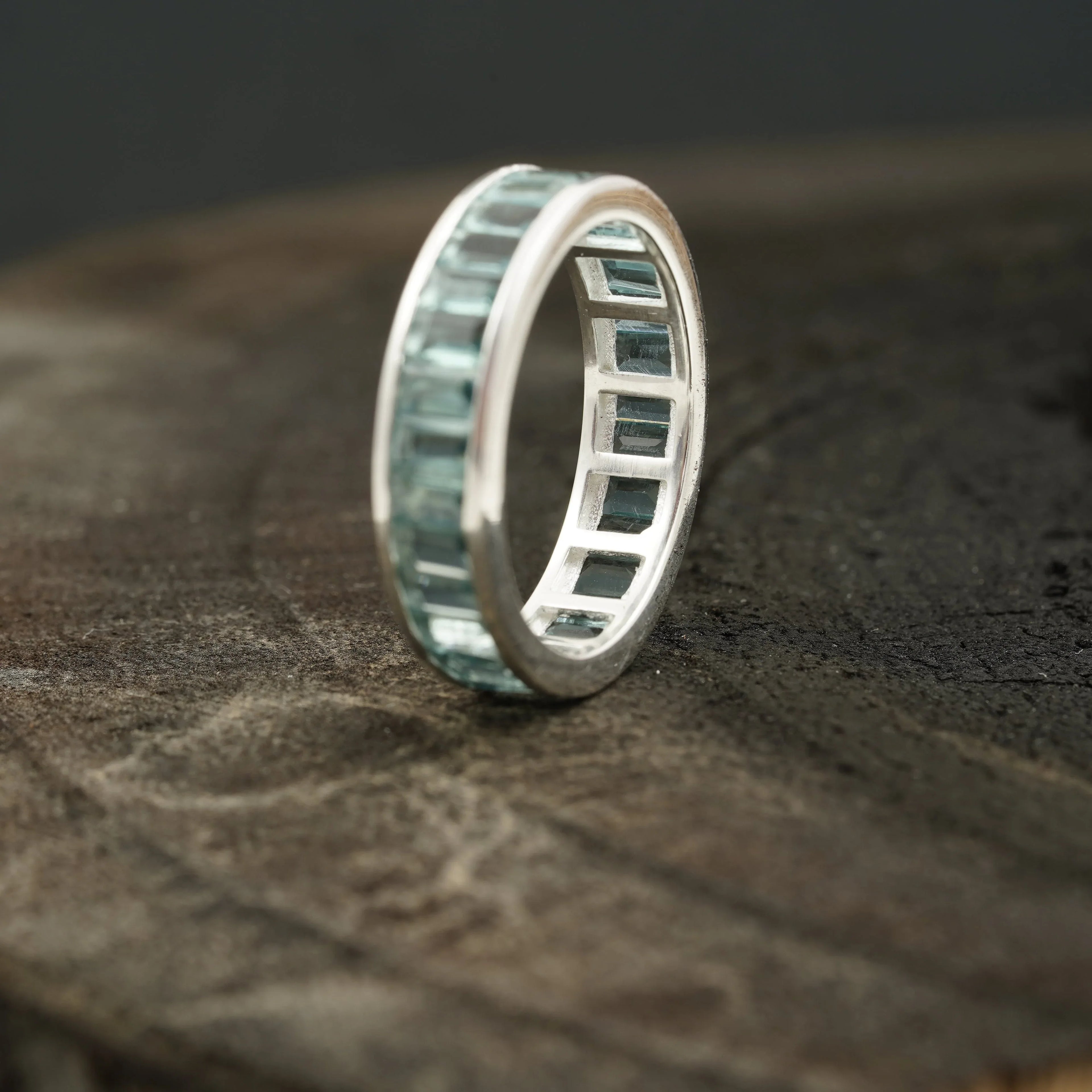 Baguette Cut Topaz Wedding Ring Gemstone Channel Set Birthstone Wedding Band - MinimalistJewels