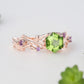 Hexagon Peridot Twig Vine Leaf Ring Right Angle