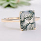 Emerald Cut Moss Agate Solitaire Engagement Ring For Women