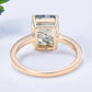 Emerald Cut Moss Agate Solitaire Engagement Ring For Women