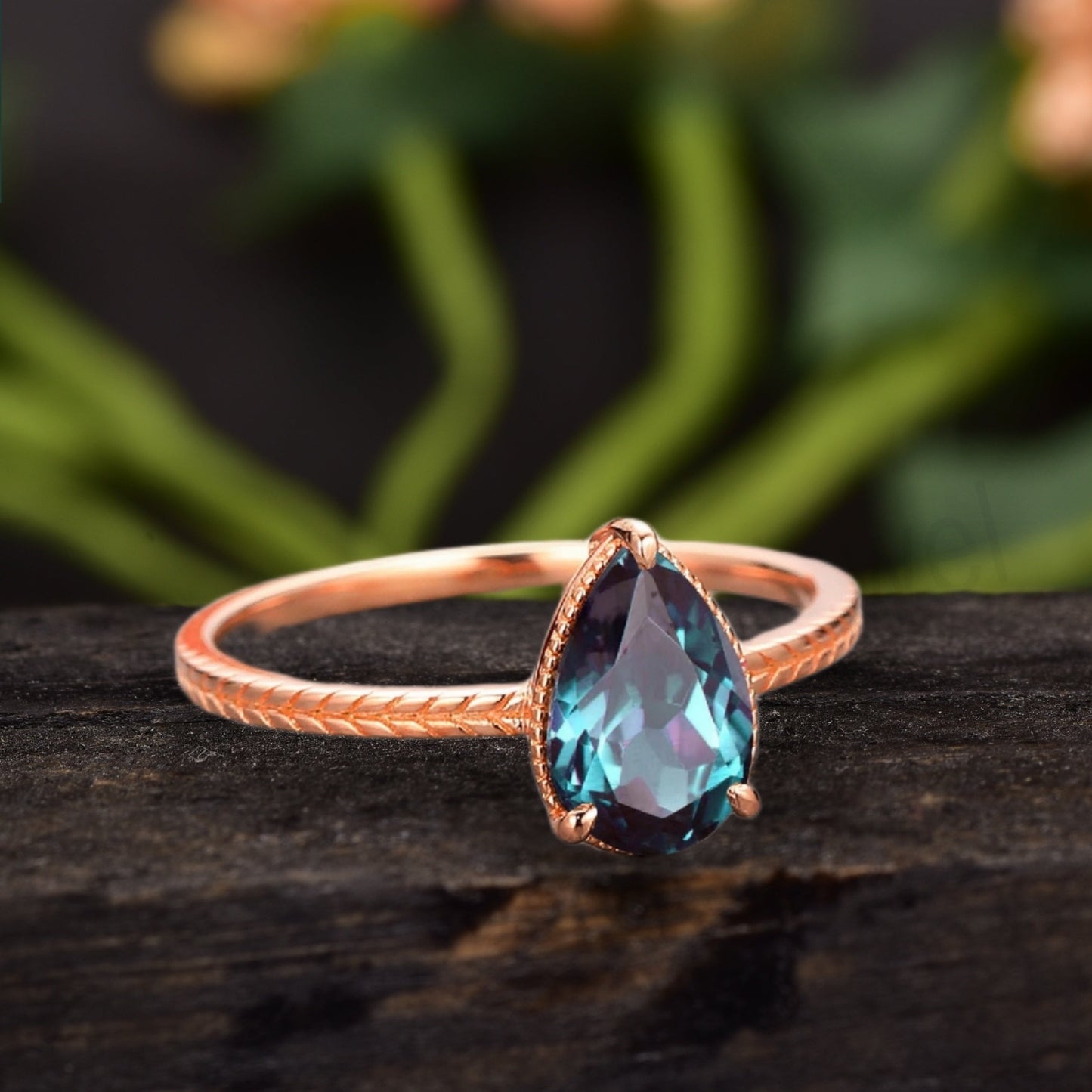 Pear Shaped Alexandrite Engagement Ring 