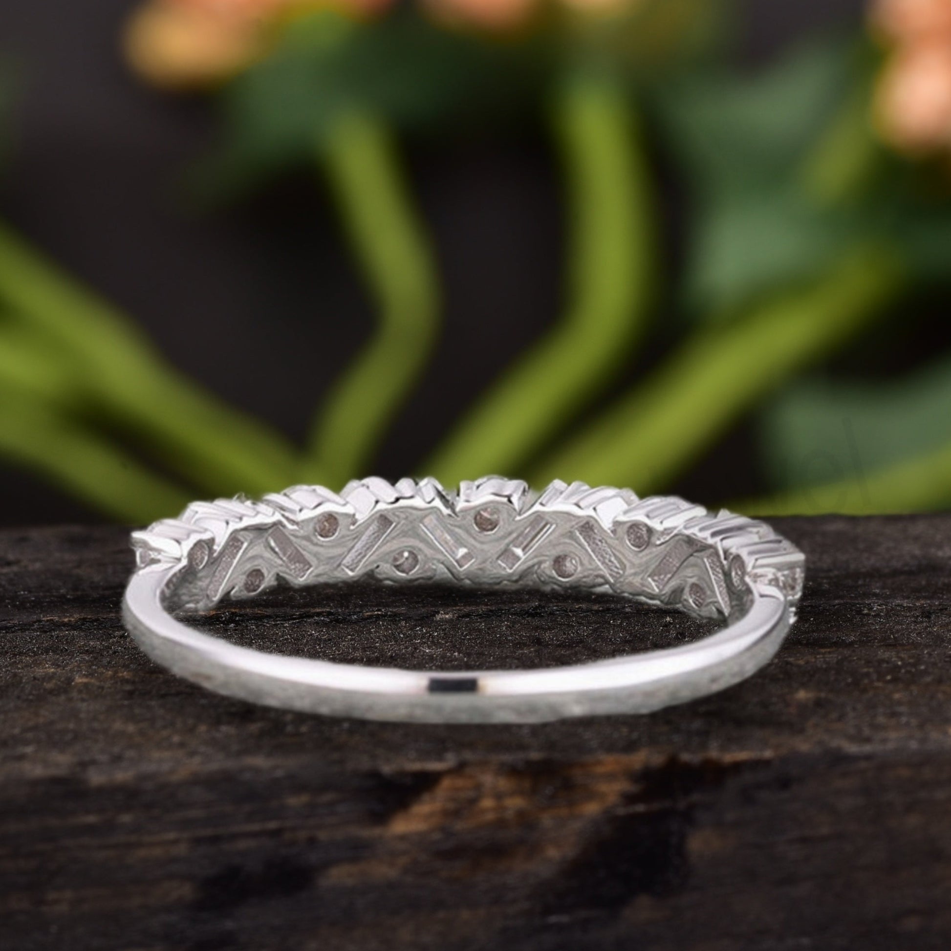 Baguette cut Moissanite Half Eternity Wedding Band