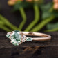 Oval Moss Agate Cluster Diamond Engagement Ring