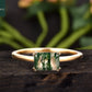Dainty Emerald Cut Moss Agate Solitaire Engagement Ring