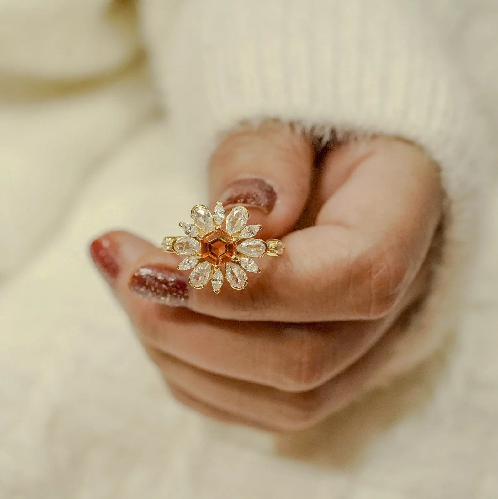 Victoria Citrine Floral CZ Engagement Ring - MinimalistJewels