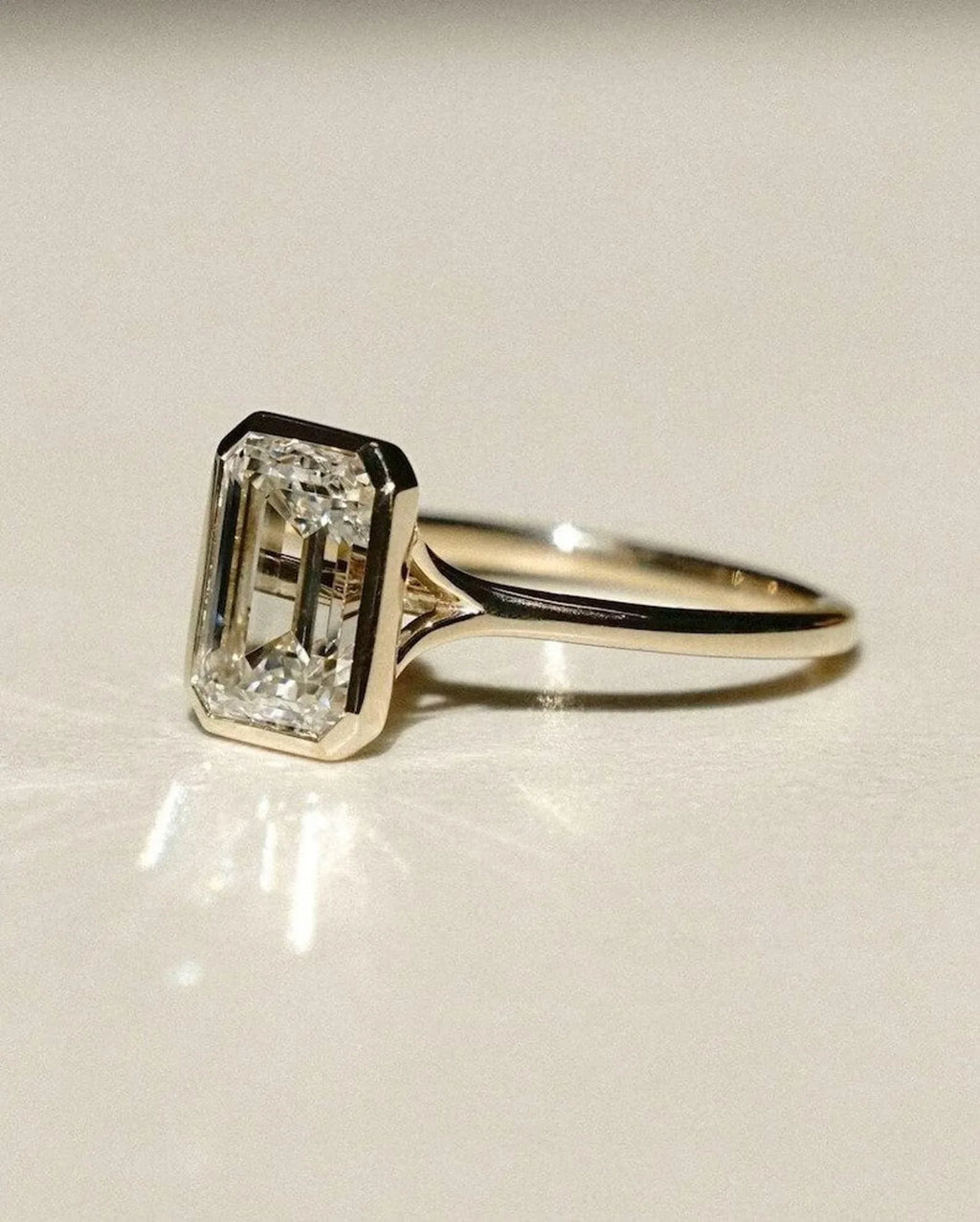 3 CT Emerald Cut Moissanite Engagement Ring Bezel Set Wedding Rings - MinimalistJewels