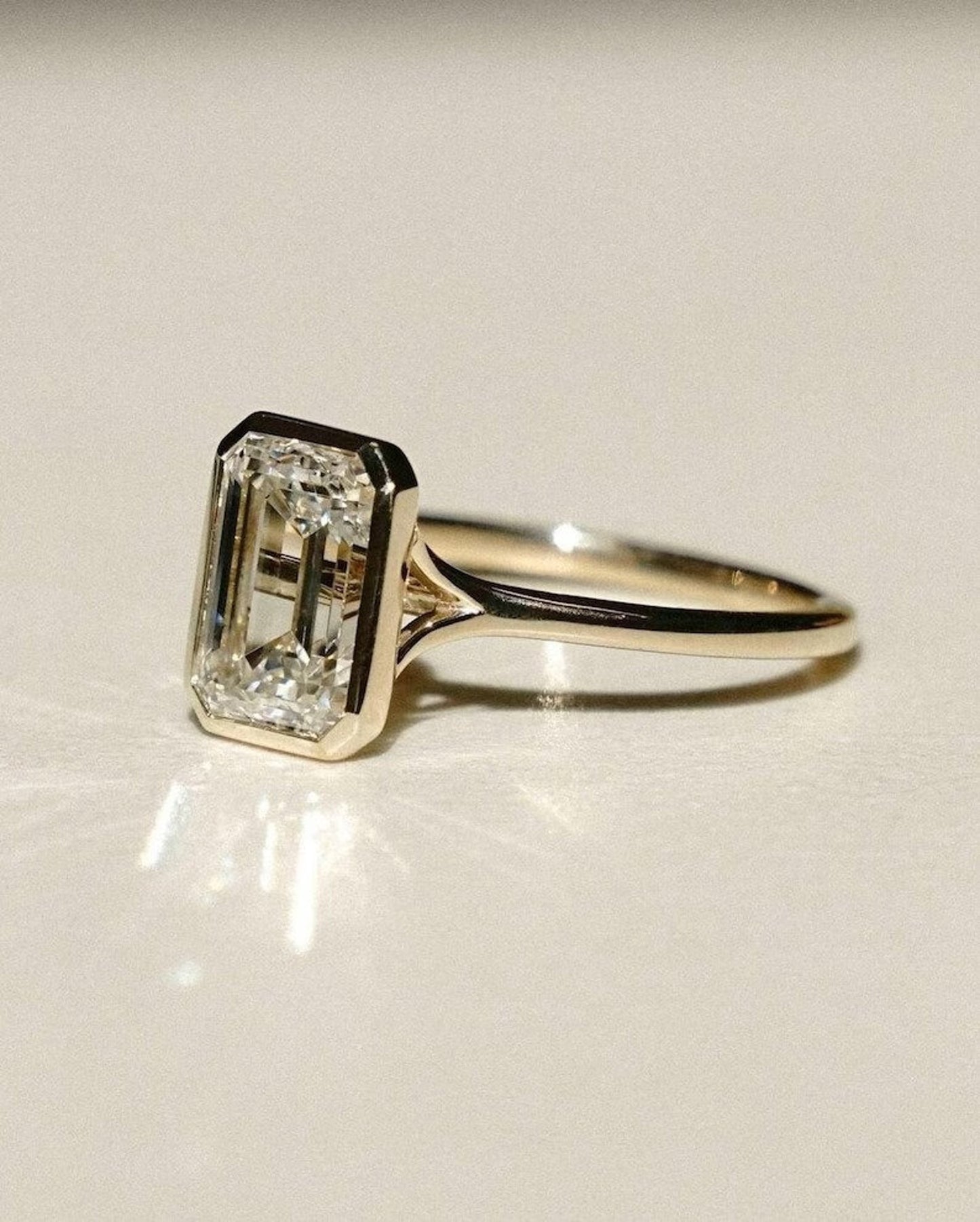 3 CT Emerald Cut Moissanite Engagement Ring Bezel Set Wedding Rings