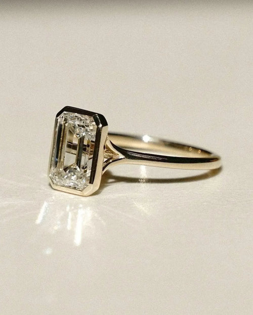 3 CT Emerald Cut Moissanite Engagement Ring Bezel Set Wedding Rings - MinimalistJewels