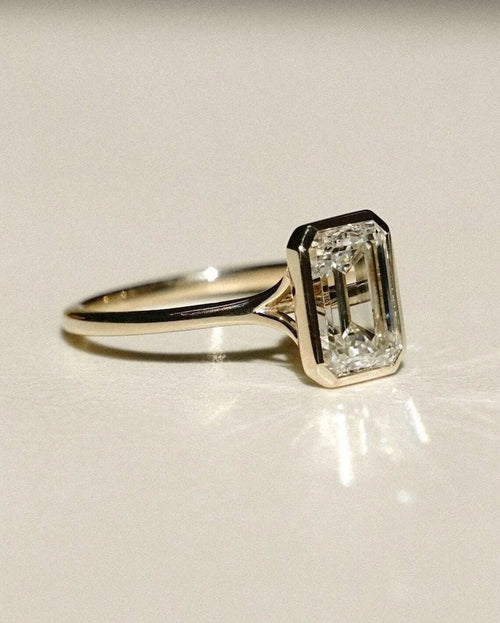 3 CT Emerald Cut Moissanite Engagement Ring Bezel Set Wedding Rings - MinimalistJewels
