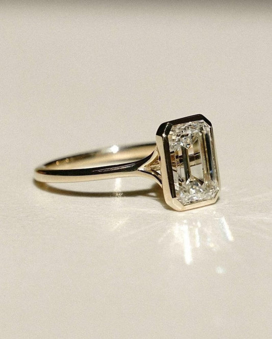 3 CT Emerald Cut Moissanite Engagement Ring Bezel Set Wedding Rings