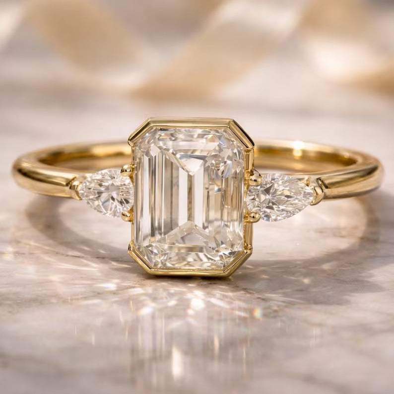 Emerald Cut Moissanite Engagement Ring Main