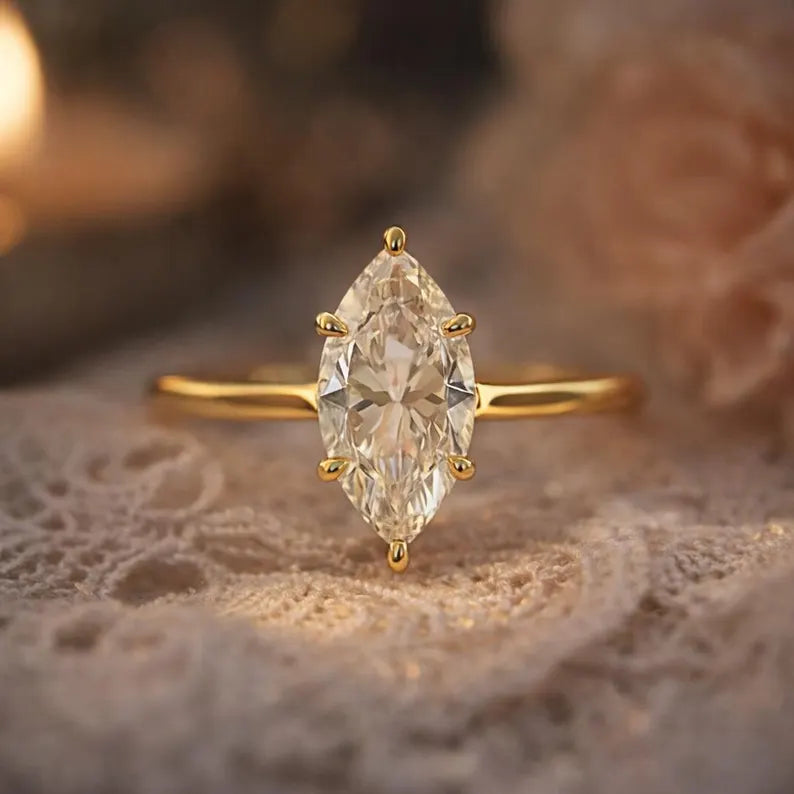 1 CT Marquise Cut Moissanite Ring in 925 Sterling Silver