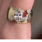 Main Marquise Moissanite Gold Fractured Cigar Band