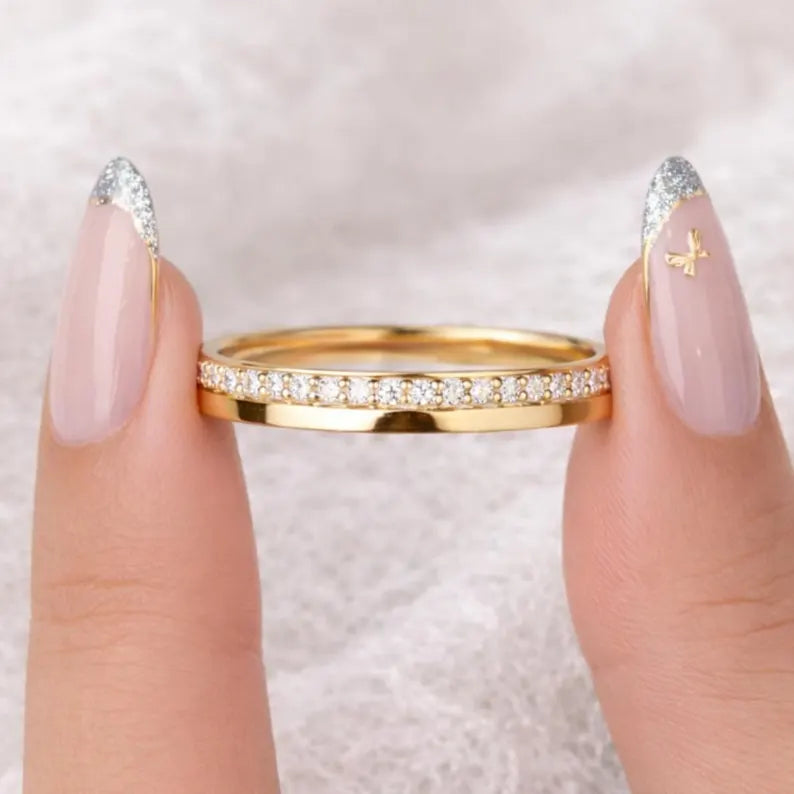 14K Gold Moissanite Half Eternity Band