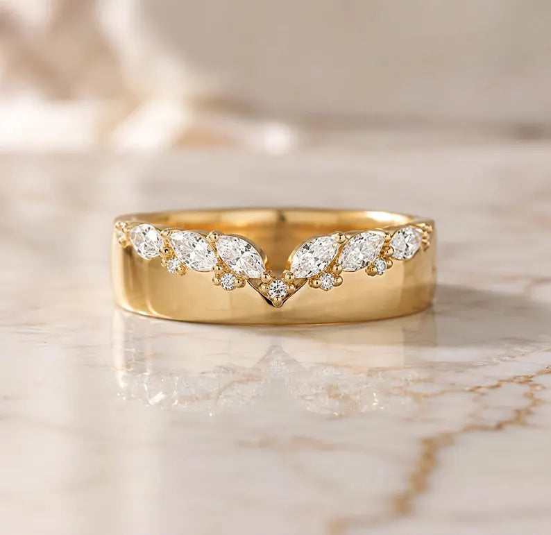 Main Marquise Moissanite Curved Wedding Band