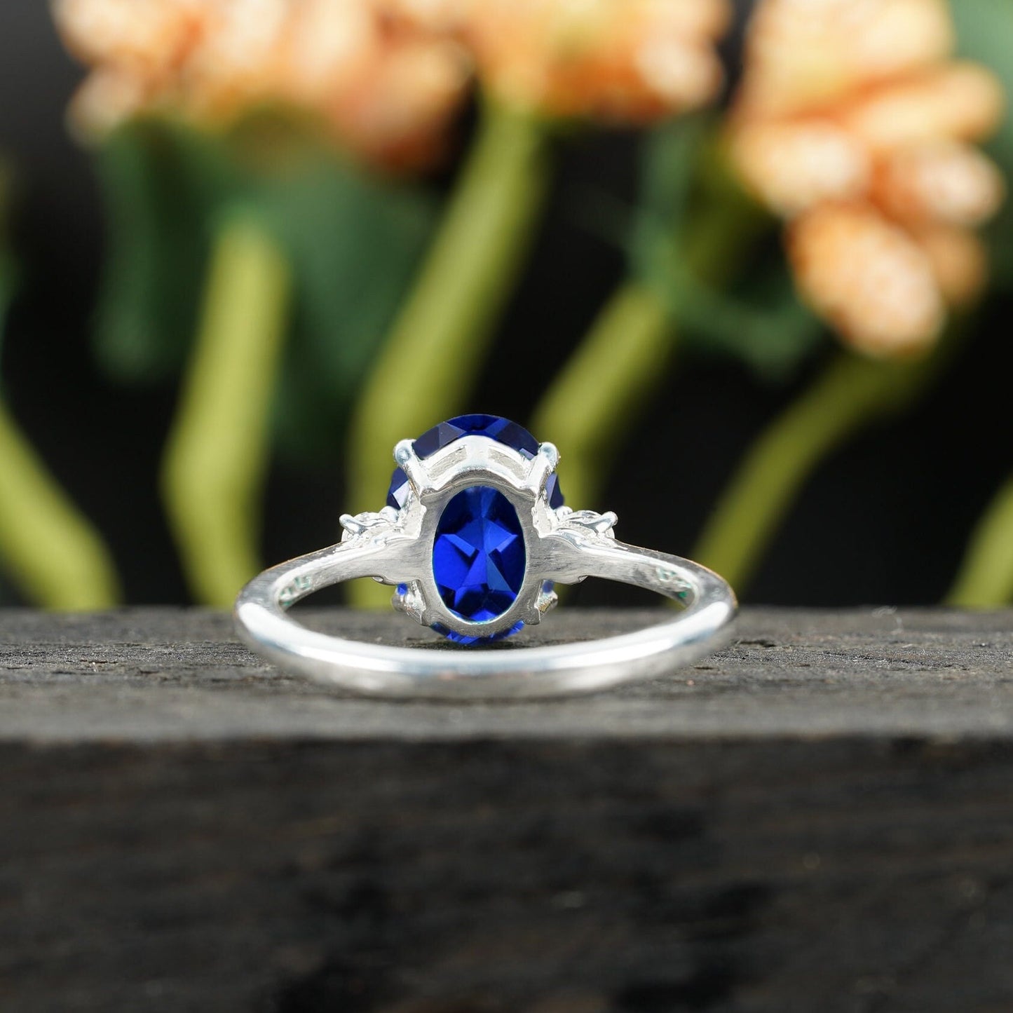 Oval Cut Blue Sapphire Sterling Silver Engagement Ring