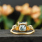 Cushion Cut Moss Agate And Pearl Engagement Ring 