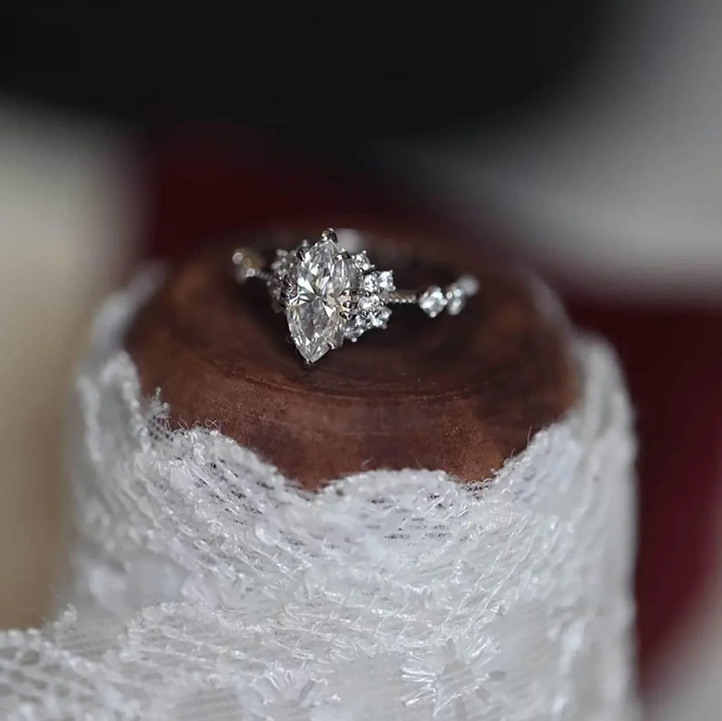 Marquise Cut Moissanite Engagement Unique Promise Ring - MinimalistJewels