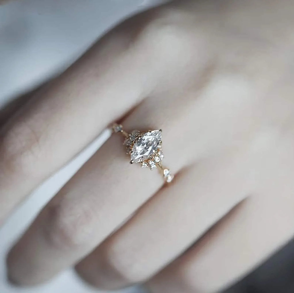 Marquise Cut Moissanite Engagement Unique Promise Ring - MinimalistJewels
