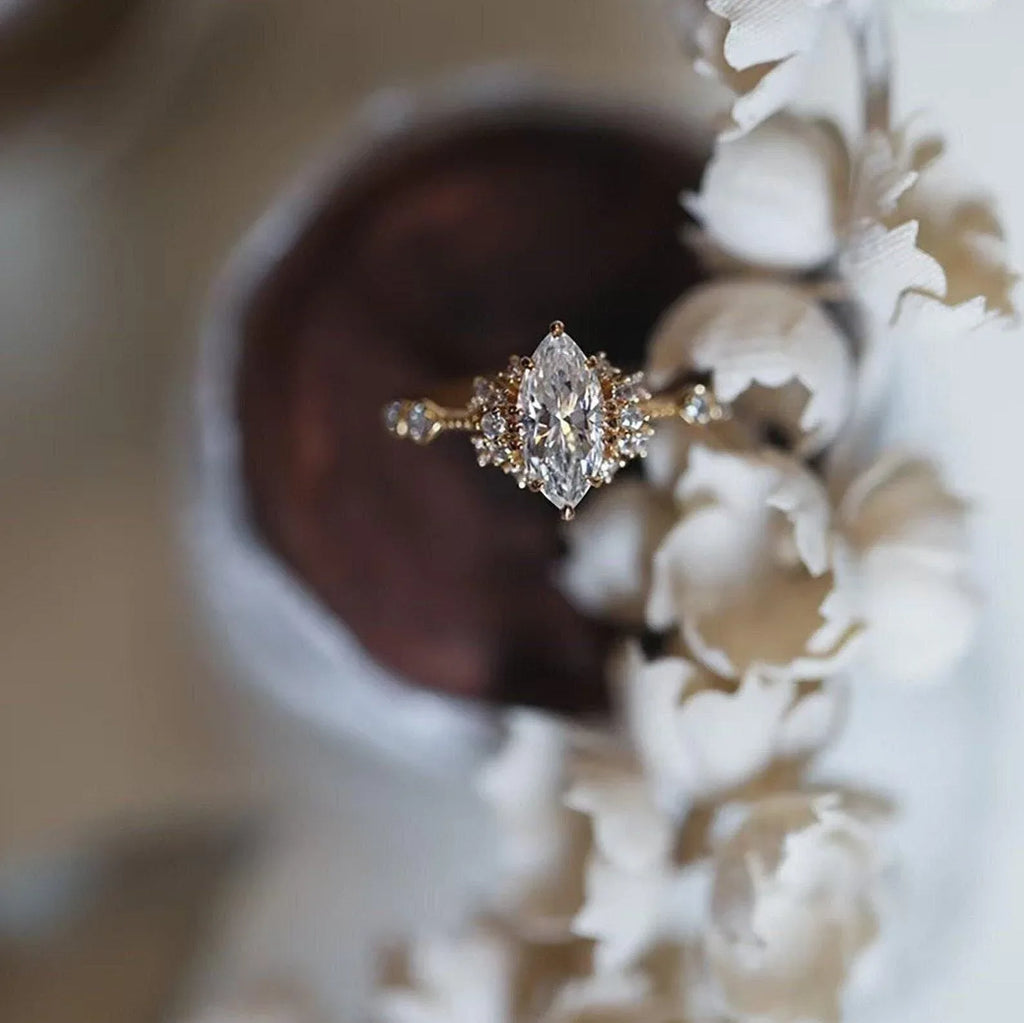 Marquise Cut Moissanite Engagement Unique Promise Ring - MinimalistJewels