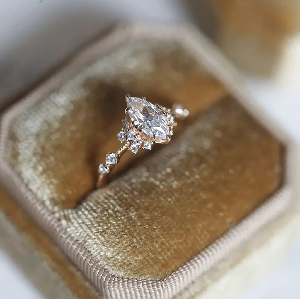 Marquise Cut Moissanite Engagement Unique Promise Ring - MinimalistJewels