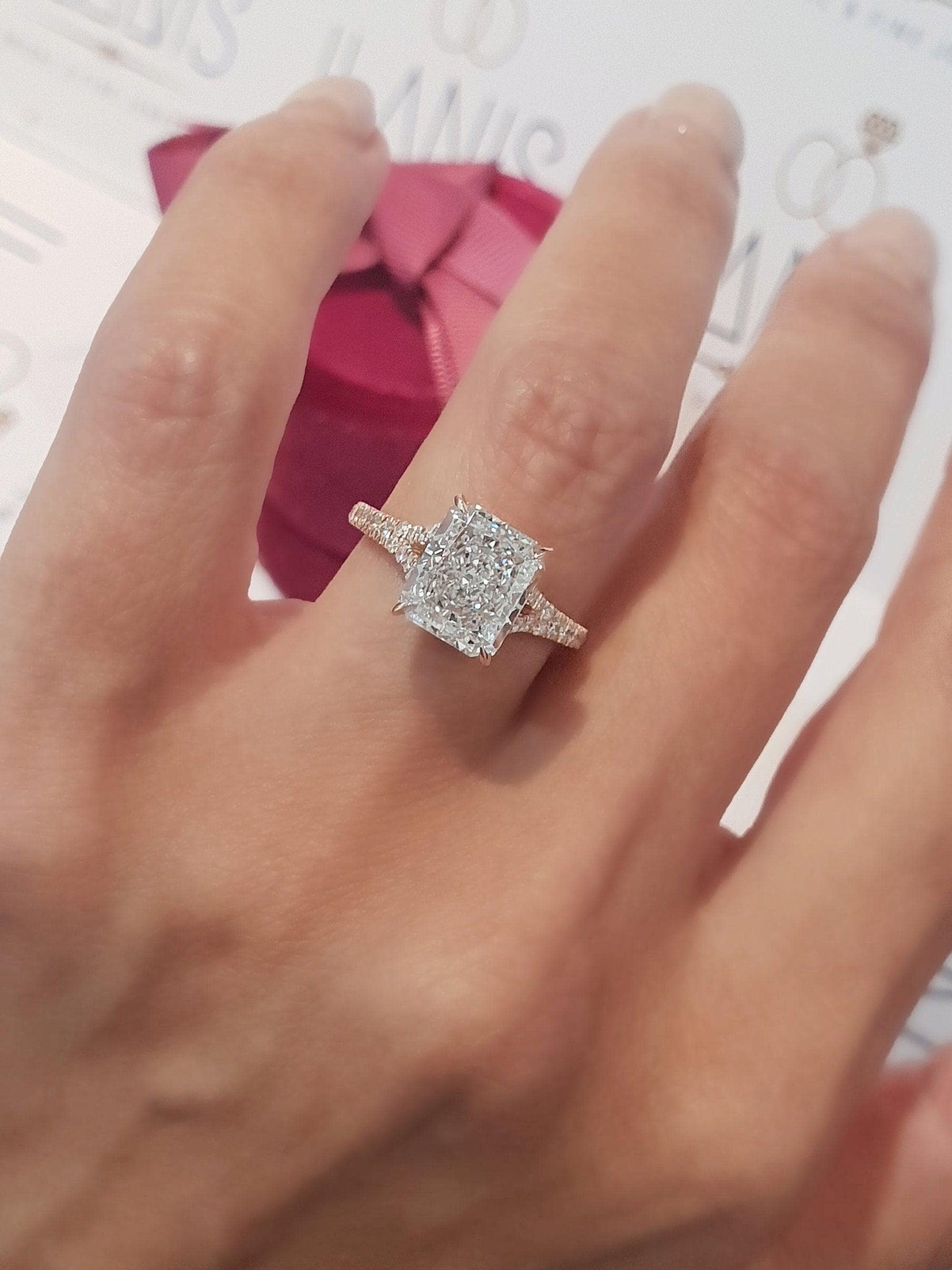 2.5CT Radiant Cut Moissanite Engagement Ring Set